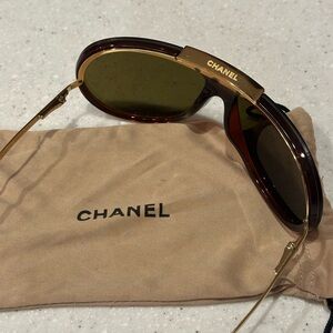 CHANEL Dark Brown Sunglasses with Gold Detail